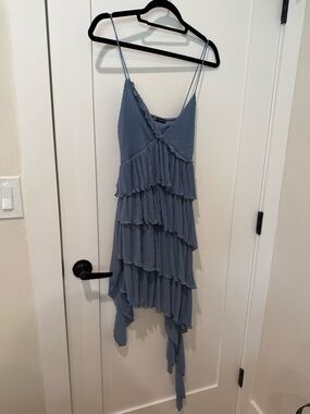 Zara Light Blue Pleated Slip Dress